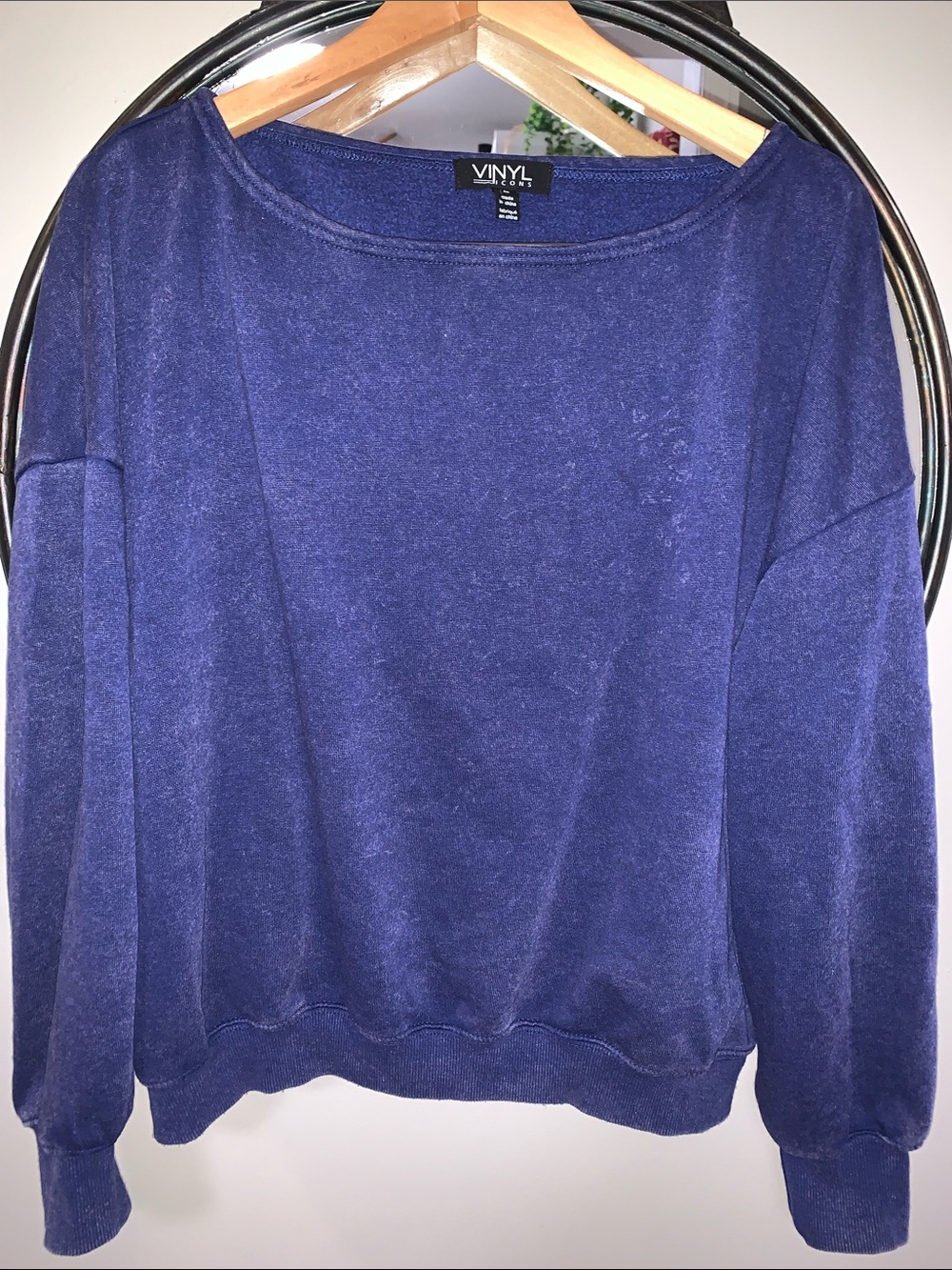 VINYL oversized Navy Blue Women's Scoop Neck Lightweight Sweater